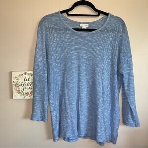 J. Jill Nautical Blue & White Striped Linen-Blend Long Sleeve Top Size: Small